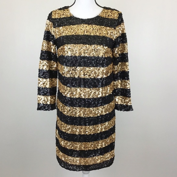 GAP Dresses & Skirts - Gap Black Gold Striped Sequin Shift Dress XS